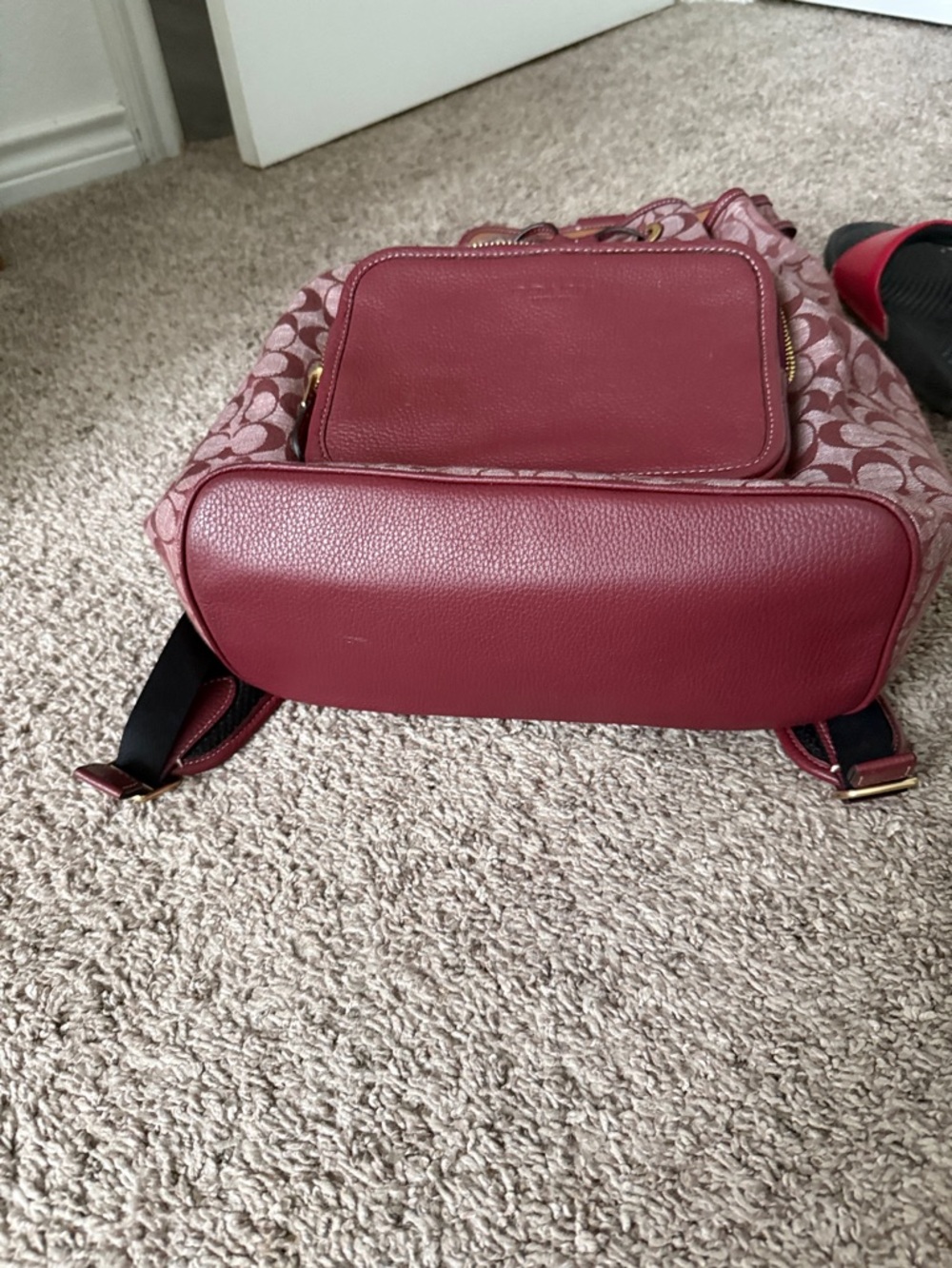 Coach Signature Canvas Backpack in Burgundy and Pink